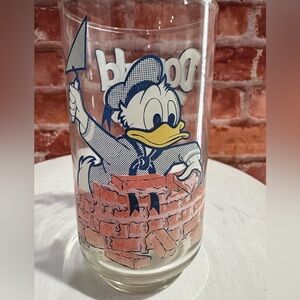Vintage Walt Disney Mickey Mouse Club Glass Donald Duck Laying Bricks